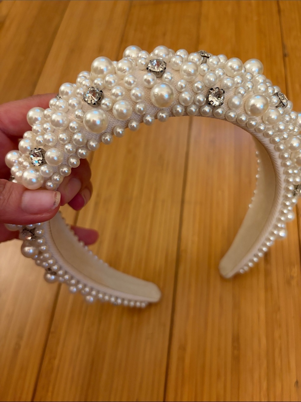 Pearl and Crystal Padded Headband — White